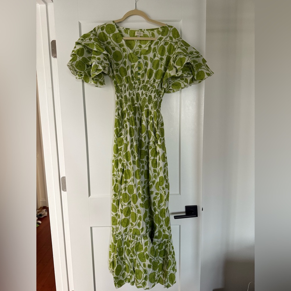 Green Leaf Print Maxi Dress